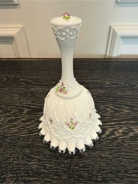 Fenton Bell Silver Crest Hand Painted Violets In The Snow On Spanish Lace Signed